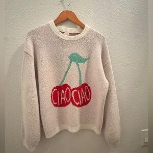 a new day Cream Sweater with Red and Green Cherry Design